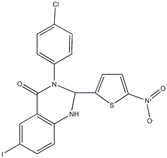 3-(4-chlorophenyl)-2-{5-nitro-2-thienyl}-6-iodo-2,3-dihydro-4(1H)-quinazolinone 구조식 이미지