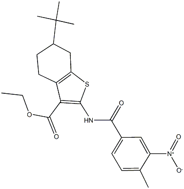 ethyl 6-tert-butyl-2-({3-nitro-4-methylbenzoyl}amino)-4,5,6,7-tetrahydro-1-benzothiophene-3-carboxylate 구조식 이미지