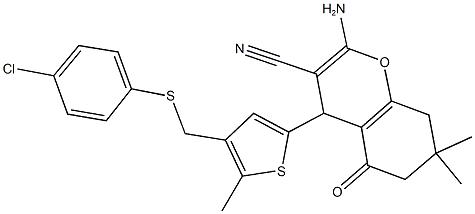 2-amino-4-(4-{[(4-chlorophenyl)sulfanyl]methyl}-5-methyl-2-thienyl)-7,7-dimethyl-5-oxo-5,6,7,8-tetrahydro-4H-chromene-3-carbonitrile Structure