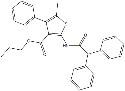 propyl 2-[(diphenylacetyl)amino]-5-methyl-4-phenyl-3-thiophenecarboxylate 구조식 이미지