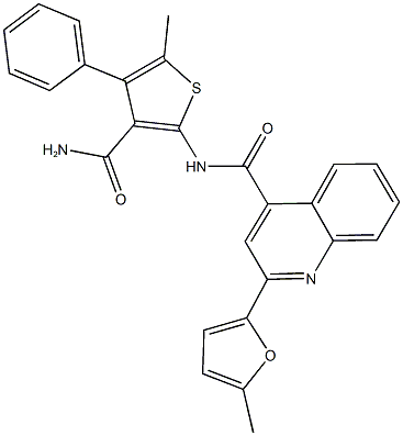 N-[3-(aminocarbonyl)-5-methyl-4-phenyl-2-thienyl]-2-(5-methyl-2-furyl)-4-quinolinecarboxamide Structure