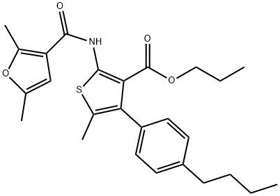 propyl 4-(4-butylphenyl)-2-[(2,5-dimethyl-3-furoyl)amino]-5-methyl-3-thiophenecarboxylate 구조식 이미지