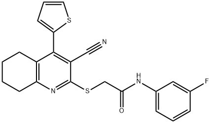 2-{[3-cyano-4-(2-thienyl)-5,6,7,8-tetrahydro-2-quinolinyl]sulfanyl}-N-(3-fluorophenyl)acetamide Structure