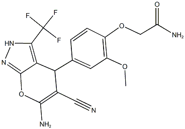 2-{4-[6-amino-5-cyano-3-(trifluoromethyl)-2,4-dihydropyrano[2,3-c]pyrazol-4-yl]-2-methoxyphenoxy}acetamide Structure