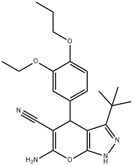 6-amino-3-(1,1-dimethylethyl)-4-[3-(ethyloxy)-4-(propyloxy)phenyl]-1,4-dihydropyrano[2,3-c]pyrazole-5-carbonitrile Structure