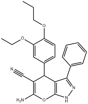 6-amino-4-[3-(ethyloxy)-4-(propyloxy)phenyl]-3-phenyl-1,4-dihydropyrano[2,3-c]pyrazole-5-carbonitrile Structure