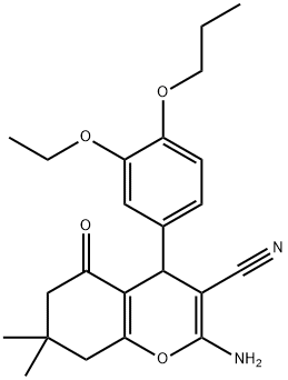 2-amino-4-[3-(ethyloxy)-4-(propyloxy)phenyl]-7,7-dimethyl-5-oxo-5,6,7,8-tetrahydro-4H-chromene-3-carbonitrile Structure