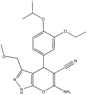 6-amino-4-(3-ethoxy-4-isopropoxyphenyl)-3-(methoxymethyl)-1,4-dihydropyrano[2,3-c]pyrazole-5-carbonitrile 구조식 이미지