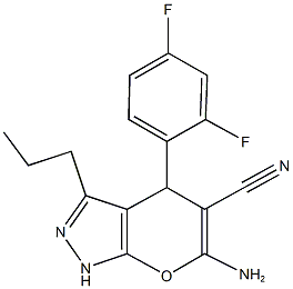6-amino-4-(2,4-difluorophenyl)-3-propyl-1,4-dihydropyrano[2,3-c]pyrazole-5-carbonitrile 구조식 이미지