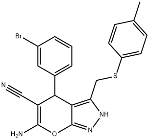 6-amino-4-(3-bromophenyl)-3-{[(4-methylphenyl)sulfanyl]methyl}-2,4-dihydropyrano[2,3-c]pyrazole-5-carbonitrile Structure