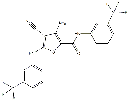 3-amino-4-cyano-5-[3-(trifluoromethyl)anilino]-N-[3-(trifluoromethyl)phenyl]-2-thiophenecarboxamide 구조식 이미지