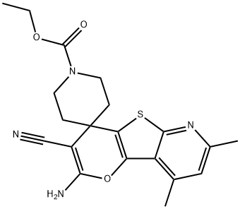 ethyl 2'-amino-3'-cyano-7',9'-dimethyl-spiro(piperidine-4,4'-[4'H]-pyrano[2',3':4,5]thieno[2,3-b]pyridine)-1-carboxylate 구조식 이미지