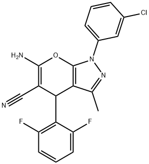 6-amino-1-(3-chlorophenyl)-4-(2,6-difluorophenyl)-3-methyl-1,4-dihydropyrano[2,3-c]pyrazole-5-carbonitrile Structure