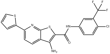 3-amino-N-[4-chloro-3-(trifluoromethyl)phenyl]-6-(2-thienyl)thieno[2,3-b]pyridine-2-carboxamide 구조식 이미지