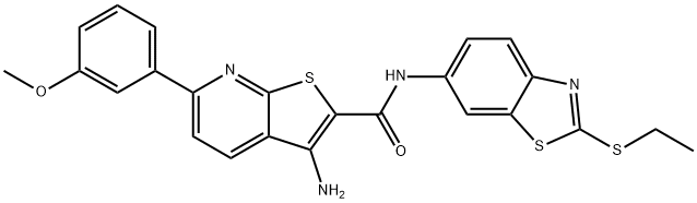 3-amino-N-[2-(ethylsulfanyl)-1,3-benzothiazol-6-yl]-6-(3-methoxyphenyl)thieno[2,3-b]pyridine-2-carboxamide 구조식 이미지