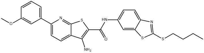 3-amino-N-[2-(butylsulfanyl)-1,3-benzothiazol-6-yl]-6-(3-methoxyphenyl)thieno[2,3-b]pyridine-2-carboxamide Structure