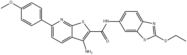 3-amino-N-[2-(ethylsulfanyl)-1,3-benzothiazol-6-yl]-6-(4-methoxyphenyl)thieno[2,3-b]pyridine-2-carboxamide 구조식 이미지