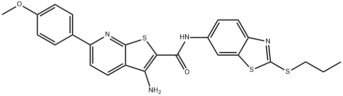 3-amino-6-(4-methoxyphenyl)-N-[2-(propylsulfanyl)-1,3-benzothiazol-6-yl]thieno[2,3-b]pyridine-2-carboxamide 구조식 이미지