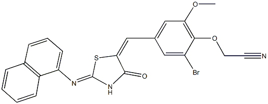 (2-bromo-6-methoxy-4-{[2-(1-naphthylimino)-4-oxo-1,3-thiazolidin-5-ylidene]methyl}phenoxy)acetonitrile Structure