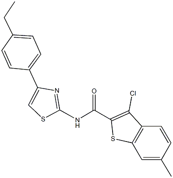 3-chloro-N-[4-(4-ethylphenyl)-1,3-thiazol-2-yl]-6-methyl-1-benzothiophene-2-carboxamide Structure