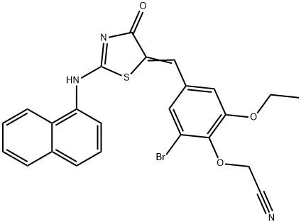 (2-bromo-6-ethoxy-4-{[2-(1-naphthylimino)-4-oxo-1,3-thiazolidin-5-ylidene]methyl}phenoxy)acetonitrile Structure