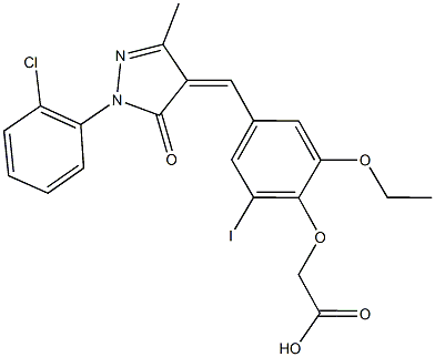 (4-{[1-(2-chlorophenyl)-3-methyl-5-oxo-1,5-dihydro-4H-pyrazol-4-ylidene]methyl}-2-ethoxy-6-iodophenoxy)acetic acid Structure