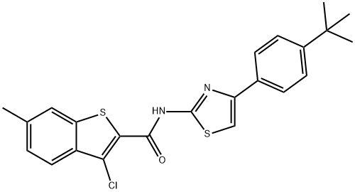 N-[4-(4-tert-butylphenyl)-1,3-thiazol-2-yl]-3-chloro-6-methyl-1-benzothiophene-2-carboxamide Structure