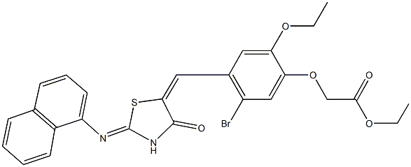 ethyl (5-bromo-2-ethoxy-4-{[2-(1-naphthylimino)-4-oxo-1,3-thiazolidin-5-ylidene]methyl}phenoxy)acetate Structure
