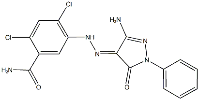 5-[2-(3-amino-5-oxo-1-phenyl-1,5-dihydro-4H-pyrazol-4-ylidene)hydrazino]-2,4-dichlorobenzamide 구조식 이미지