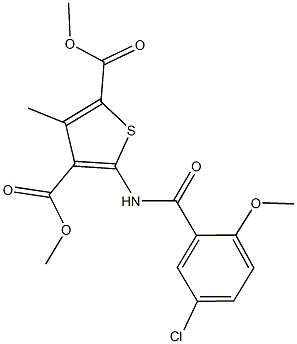 dimethyl 5-[(5-chloro-2-methoxybenzoyl)amino]-3-methyl-2,4-thiophenedicarboxylate Structure