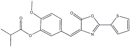 2-methoxy-5-[(5-oxo-2-(2-thienyl)-1,3-oxazol-4(5H)-ylidene)methyl]phenyl 2-methylpropanoate 구조식 이미지