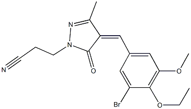 3-[4-(3-bromo-4-ethoxy-5-methoxybenzylidene)-3-methyl-5-oxo-4,5-dihydro-1H-pyrazol-1-yl]propanenitrile 구조식 이미지