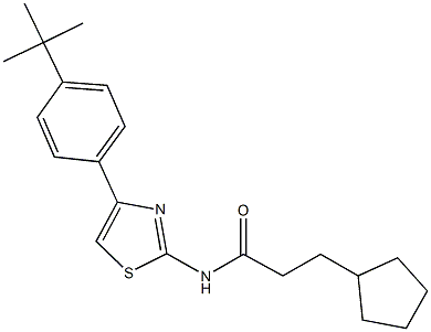 N-[4-(4-tert-butylphenyl)-1,3-thiazol-2-yl]-3-cyclopentylpropanamide 구조식 이미지