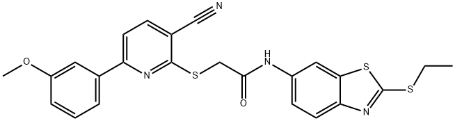 2-{[3-cyano-6-(3-methoxyphenyl)-2-pyridinyl]sulfanyl}-N-[2-(ethylsulfanyl)-1,3-benzothiazol-6-yl]acetamide Structure