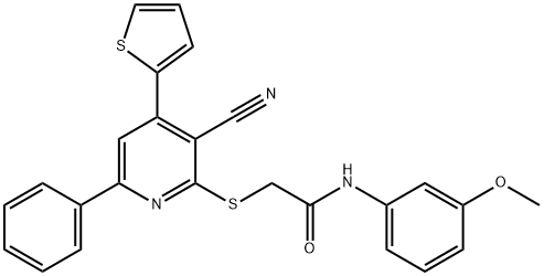 2-{[3-cyano-6-phenyl-4-(2-thienyl)-2-pyridinyl]sulfanyl}-N-(3-methoxyphenyl)acetamide 구조식 이미지