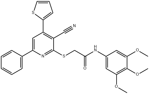 2-{[3-cyano-6-phenyl-4-(2-thienyl)-2-pyridinyl]sulfanyl}-N-(3,4,5-trimethoxyphenyl)acetamide 구조식 이미지