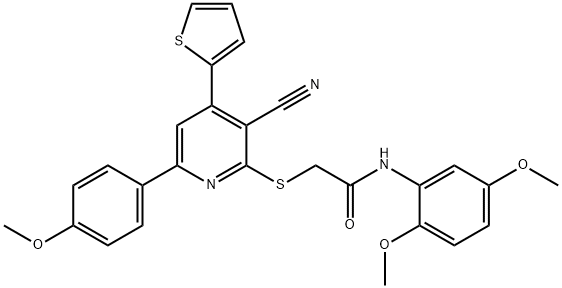 2-{[3-cyano-6-(4-methoxyphenyl)-4-(2-thienyl)-2-pyridinyl]sulfanyl}-N-(2,5-dimethoxyphenyl)acetamide 구조식 이미지