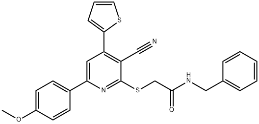 N-benzyl-2-{[3-cyano-6-(4-methoxyphenyl)-4-(2-thienyl)-2-pyridinyl]sulfanyl}acetamide Structure