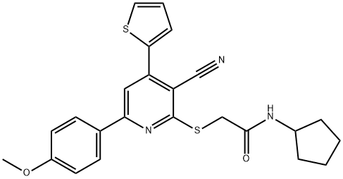 2-{[3-cyano-6-(4-methoxyphenyl)-4-(2-thienyl)-2-pyridinyl]sulfanyl}-N-cyclopentylacetamide 구조식 이미지