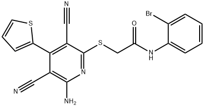 2-{[6-amino-3,5-dicyano-4-(2-thienyl)-2-pyridinyl]sulfanyl}-N-(2-bromophenyl)acetamide 구조식 이미지