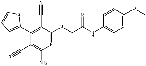 2-{[6-amino-3,5-dicyano-4-(2-thienyl)-2-pyridinyl]sulfanyl}-N-(4-methoxyphenyl)acetamide 구조식 이미지