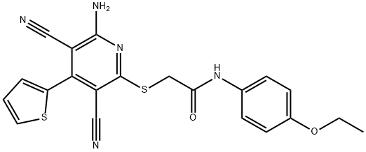 2-{[6-amino-3,5-dicyano-4-(2-thienyl)-2-pyridinyl]sulfanyl}-N-(4-ethoxyphenyl)acetamide Structure