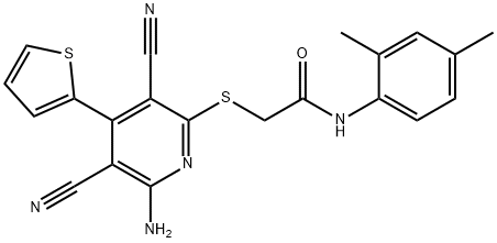 2-{[6-amino-3,5-dicyano-4-(2-thienyl)-2-pyridinyl]sulfanyl}-N-(2,4-dimethylphenyl)acetamide 구조식 이미지