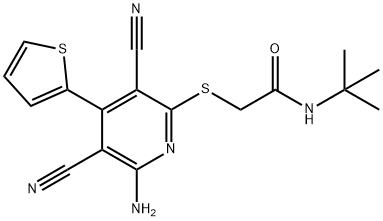 2-{[6-amino-3,5-dicyano-4-(2-thienyl)-2-pyridinyl]sulfanyl}-N-(tert-butyl)acetamide 구조식 이미지