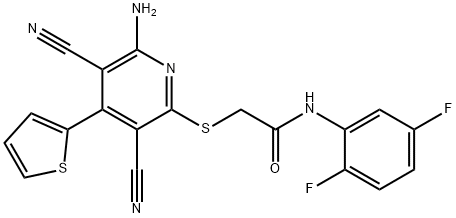 2-{[6-amino-3,5-dicyano-4-(2-thienyl)-2-pyridinyl]sulfanyl}-N-(2,5-difluorophenyl)acetamide 구조식 이미지