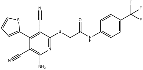 2-{[6-amino-3,5-dicyano-4-(2-thienyl)-2-pyridinyl]sulfanyl}-N-[4-(trifluoromethyl)phenyl]acetamide 구조식 이미지