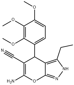 6-amino-3-ethyl-4-[2,3,4-tris(methyloxy)phenyl]-2,4-dihydropyrano[2,3-c]pyrazole-5-carbonitrile 구조식 이미지