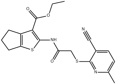 ethyl 2-({[(3-cyano-6-methyl-2-pyridinyl)sulfanyl]acetyl}amino)-5,6-dihydro-4H-cyclopenta[b]thiophene-3-carboxylate Structure