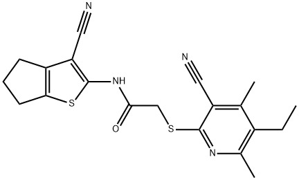 N-(3-cyano-5,6-dihydro-4H-cyclopenta[b]thien-2-yl)-2-[(3-cyano-5-ethyl-4,6-dimethyl-2-pyridinyl)sulfanyl]acetamide Structure