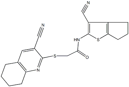 N-(3-cyano-5,6-dihydro-4H-cyclopenta[b]thien-2-yl)-2-[(3-cyano-5,6,7,8-tetrahydro-2-quinolinyl)sulfanyl]acetamide 구조식 이미지